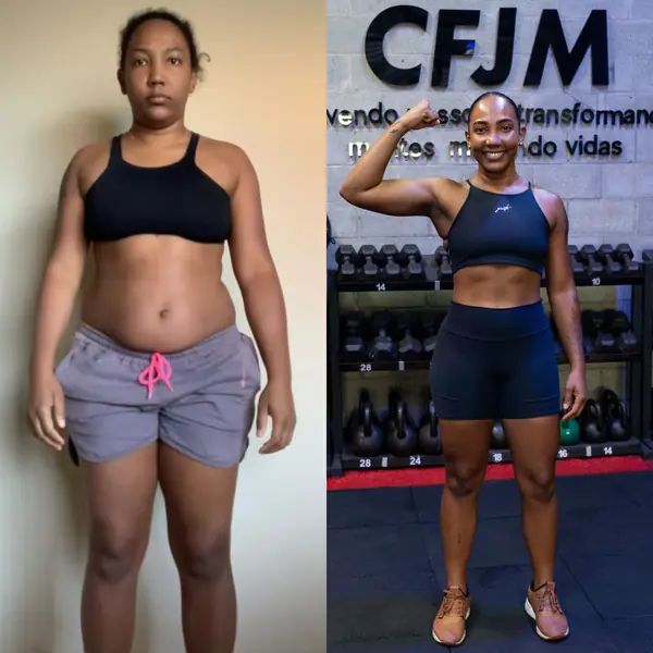 Lorena antes e depois do treino na Tonus House